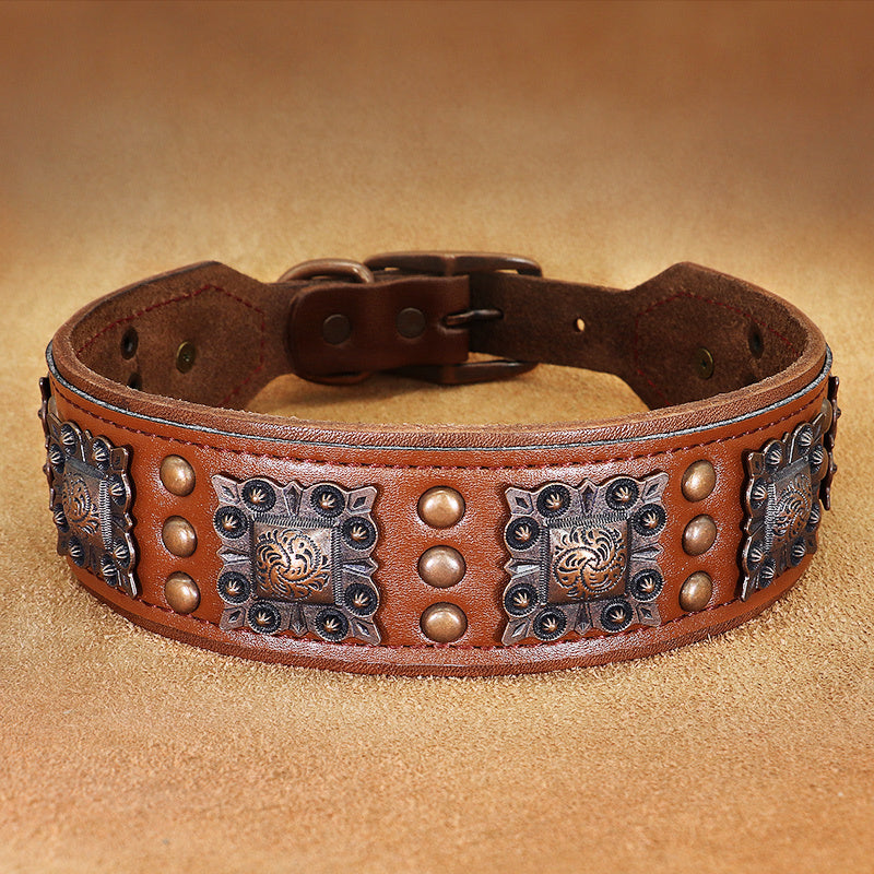 Anti Bite Cowhide Rivet Dog Collar