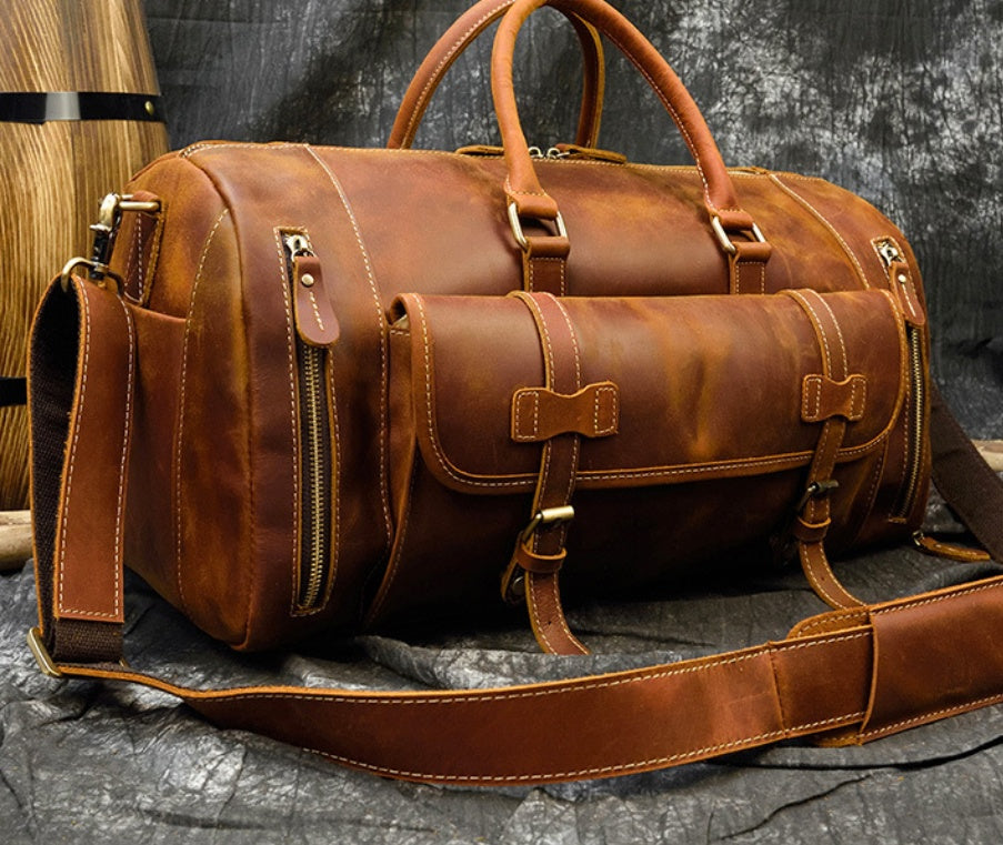 Retro Crazy Horse Leather Men's Travel Bag