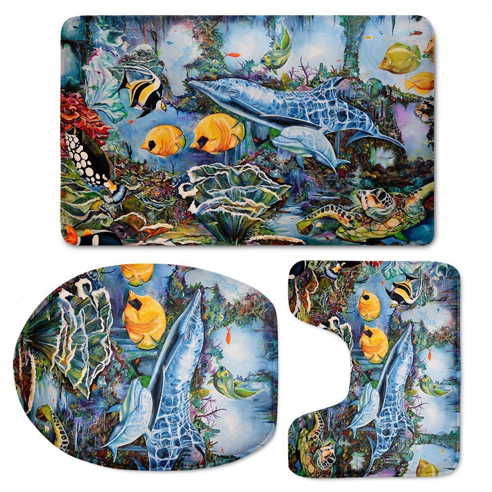 3D Style Custom Three-piece Set Toilet Seat Cove Bathroom Floor Mat