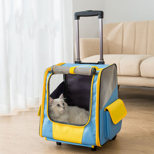 Cat Bag Portable Pet Trolley Backpack Breathable Trolley Case