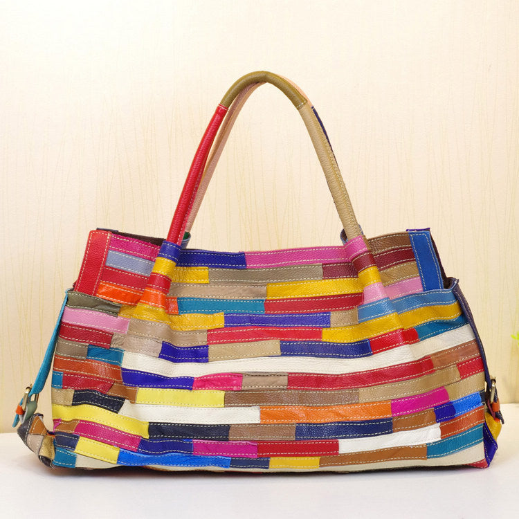 Striped stitching bag shoulder bag