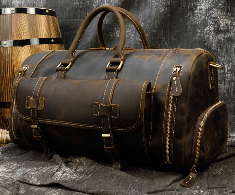 Retro Crazy Horse Leather Men's Travel Bag