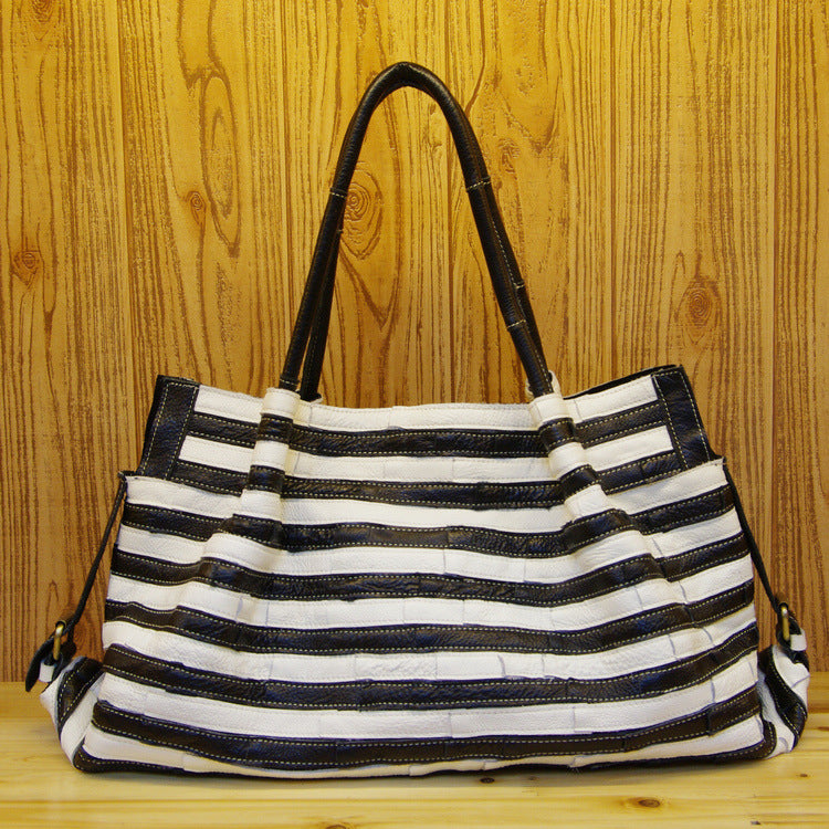 Striped stitching bag shoulder bag