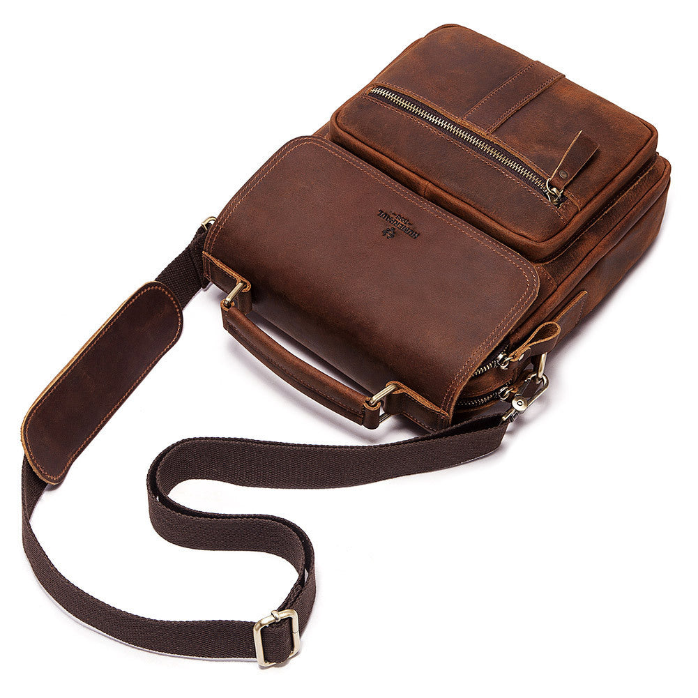 Leather Shoulder Bag Retro Men's Cowhide Messenger Bag Large Capacity Men's Leather Briefcase