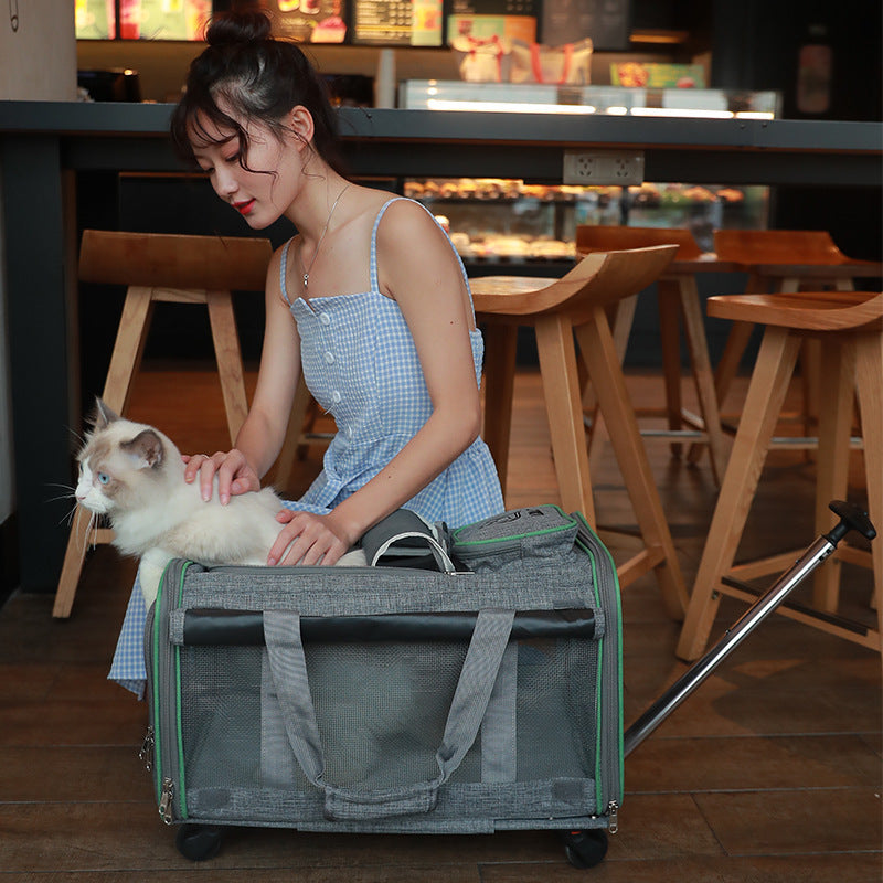 Large High-end Foldable Draw-bar Pet Bag Multi-function Tugboat Trolley Bag Waterproof