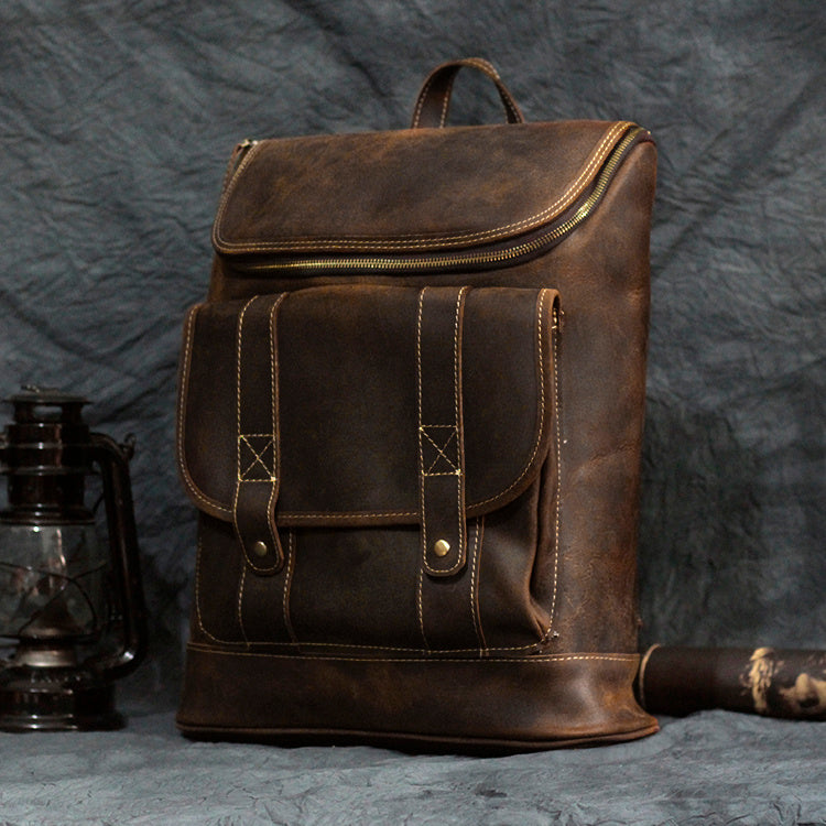 Men's Retro Crazy Horse Leather Backpack Casual