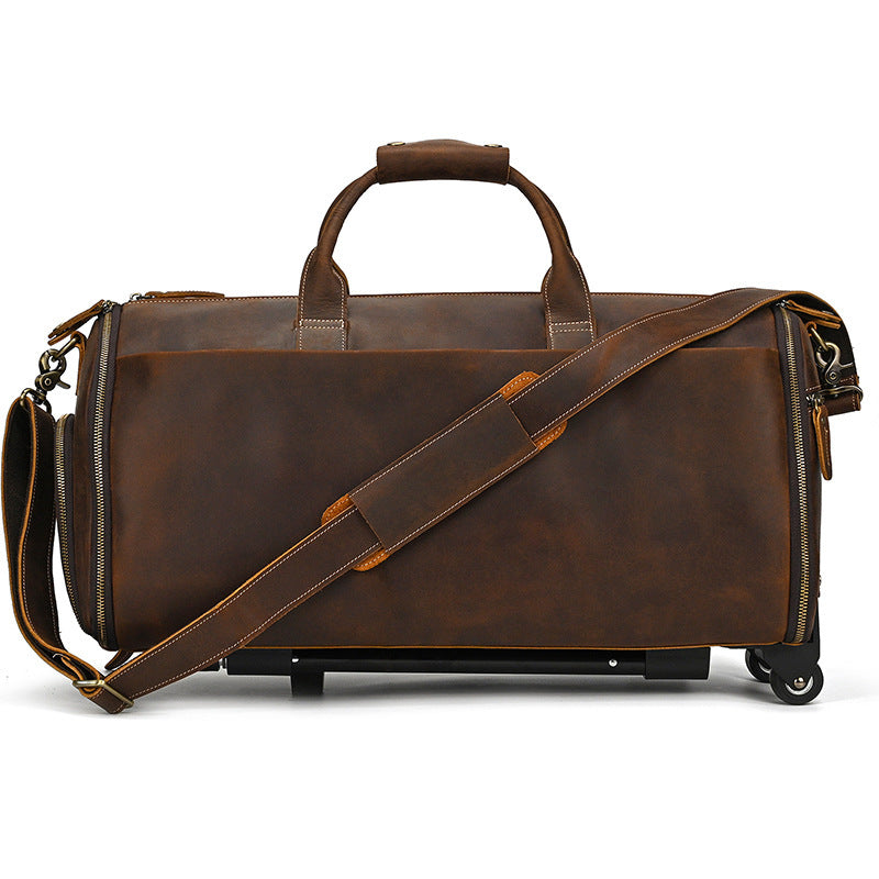 Crazy Horse Leather Trolley Bag 22-inch Leather Large Capacity