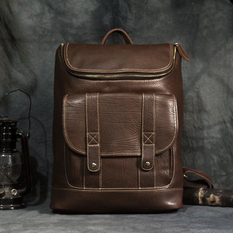 Men's Retro Crazy Horse Leather Backpack Casual