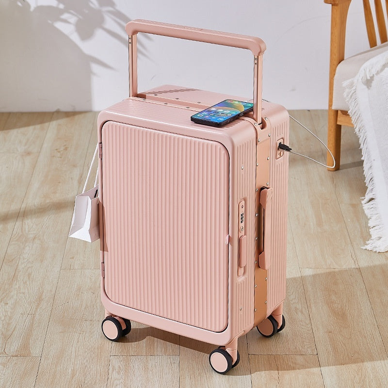 Multifunctional USB Charging Trolley Case Front Fastening Wide Trolley Universal Wheel 20-inch Boarding